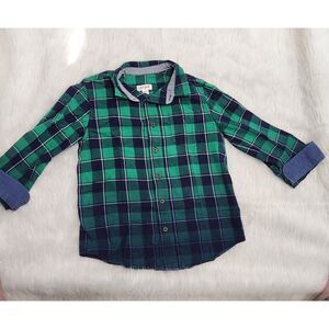 Cat & Jack Green Navy Blue Plaid Ombre Long Sleeve Flannel Button-Up Sz S 6/7